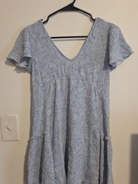 Light Blue Floral V-Neck Summer Dress